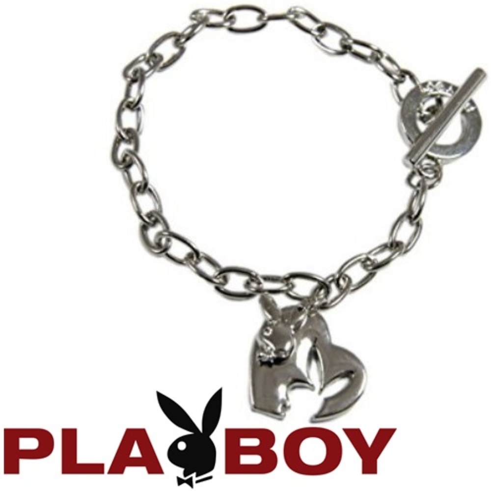 Playboy Charm Bracelet Heart Bunny Platinum Plated